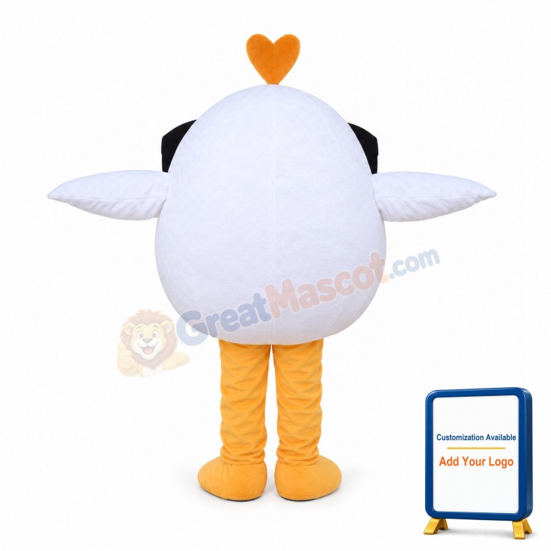 Little White Bird With Glasses Mascot Costume
