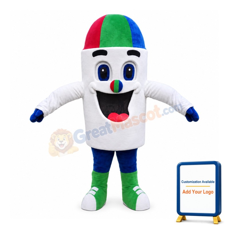 White Crayons With Colored Heads Mascot Costume
