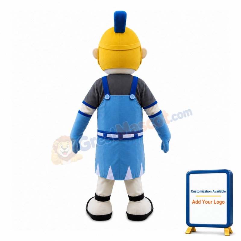 Craftsman Wearing Blue Apron Mascot Costume