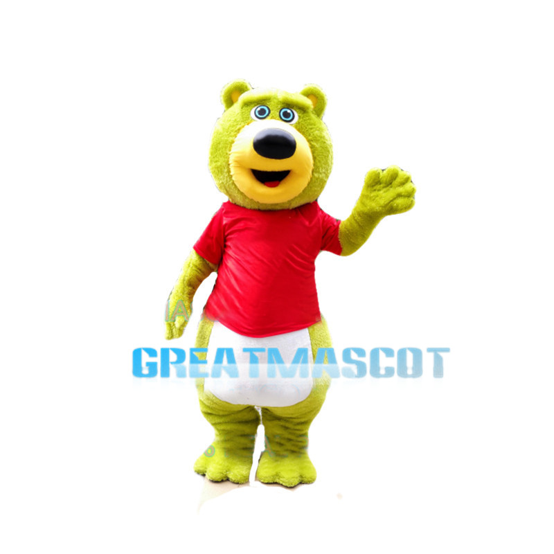 Agreeable Green Bear With Red Shirt Mascot Costume