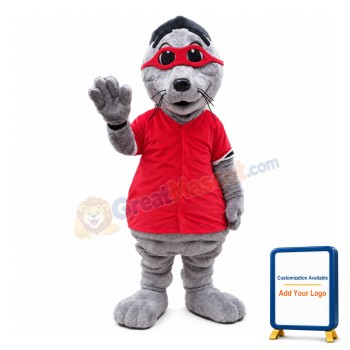 Beaver Wearing Red Blindfold Mascot Costume