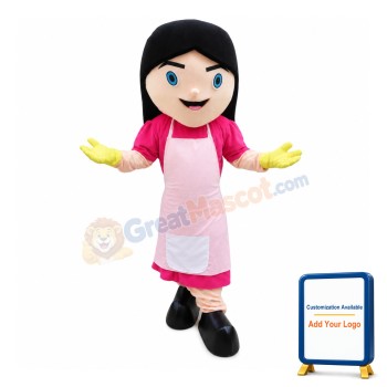 Female Cleaner With Apron Mascot Costume