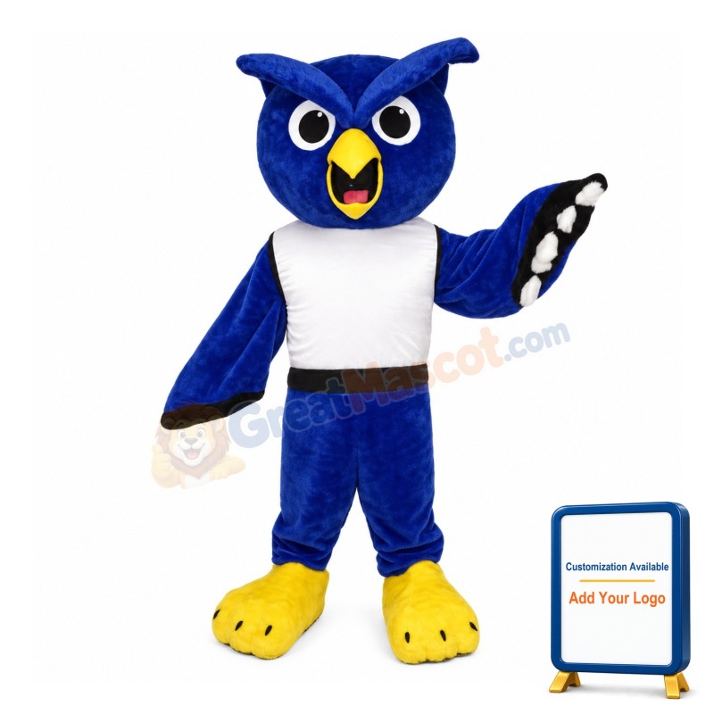 Surprised Blue Owl With White Vest Mascot Costume