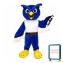 Surprised Blue Owl With White Vest Mascot Costume