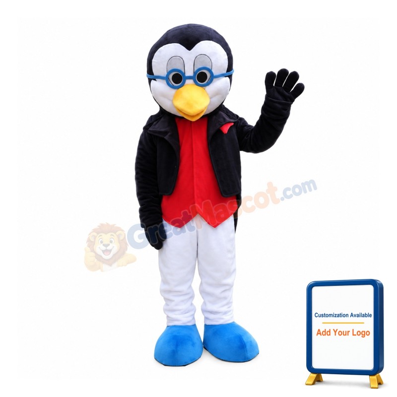 Wise Penguin With Jacket Mascot Costume