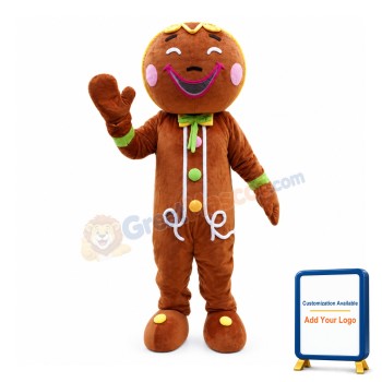 Happy Gingerbread Man With Pink Blush Mascot Costume