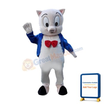 Gentle Little Pig Wearing Red Tie Mascot Costume