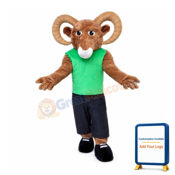 Hale Ram Wearing Green Vest Mascot Costume