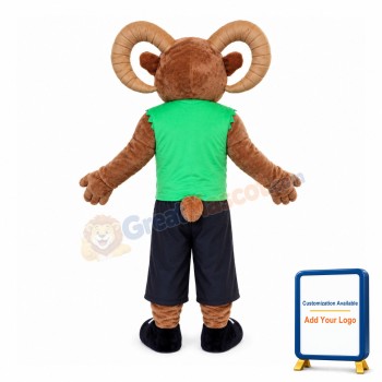 Hale Ram Wearing Green Vest Mascot Costume