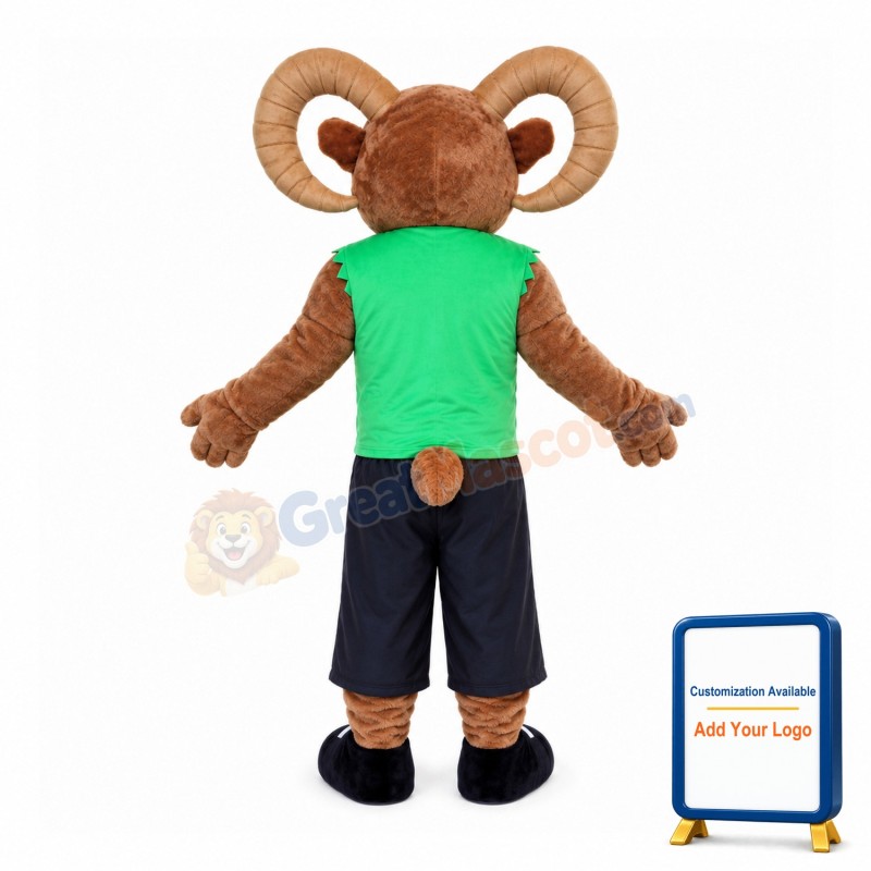 Hale Ram Wearing Green Vest Mascot Costume