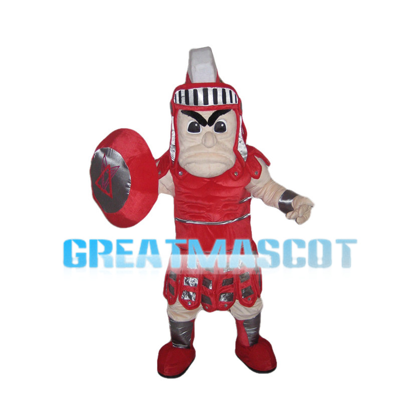 Brave Soldier In Red Armor Mascot Costume