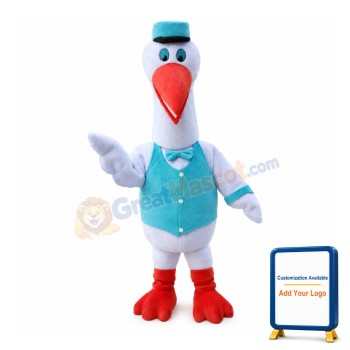 Waiter Goose With Blue Vest Mascot Costume
