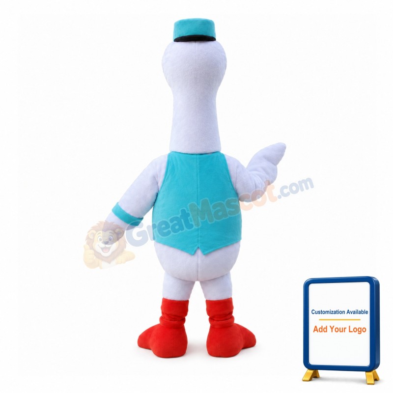 Waiter Goose With Blue Vest Mascot Costume