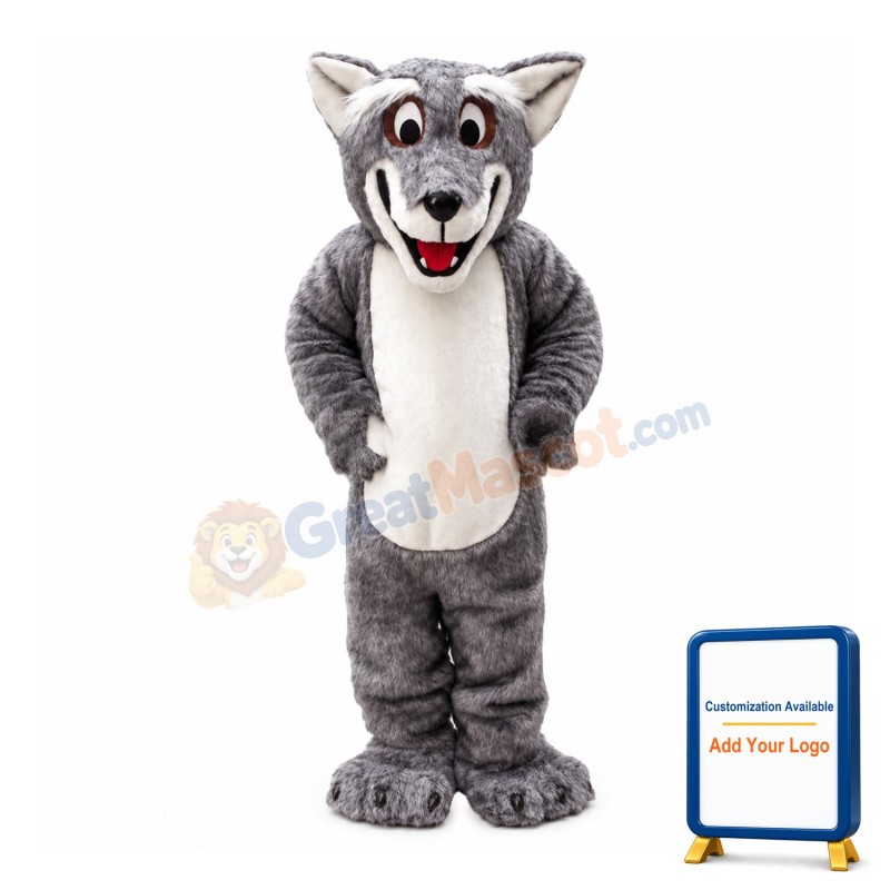 Thrilled Old Grey Wolf Mascot Costume