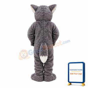 Thrilled Old Grey Wolf Mascot Costume