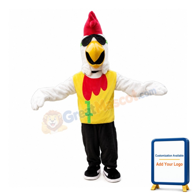 Majestic Cock Wearing Yellow Top Mascot Costume