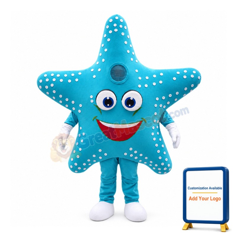 Cartoon Sky Blue Starfish Mascot Costume