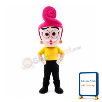 Lady With Pink Curly Hair Mascot Costume
