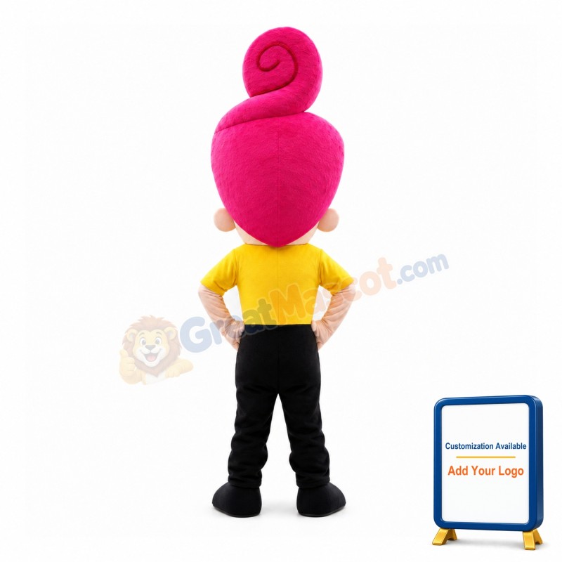 Lady With Pink Curly Hair Mascot Costume
