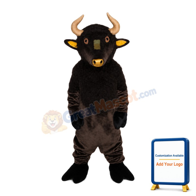 Black Bull With Golden Horns Mascot Costume