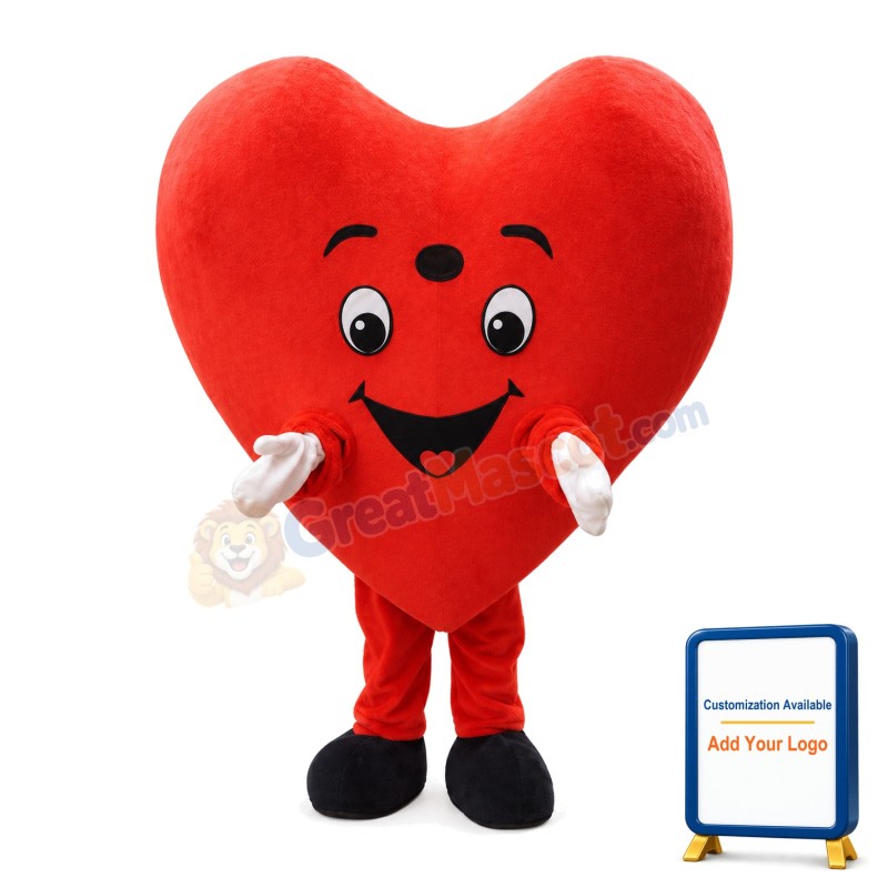 Cartoon Bright Red Heart Mascot Costume