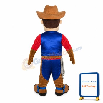 Square Face Man Wearing Brown Hat Mascot Costume