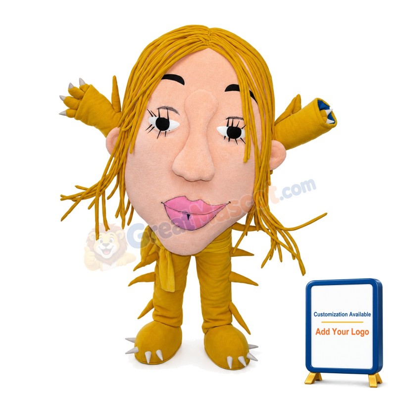 Big Face Monster With Yellow Hair Mascot Costume