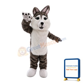 Furry Grey & White Wolf Mascot Costume