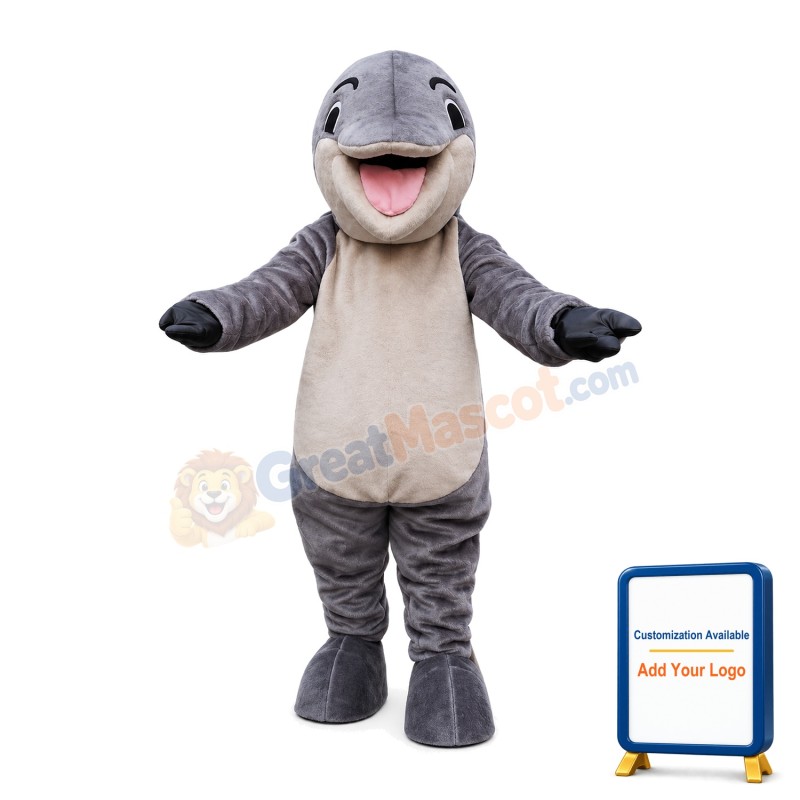 Peaceful Bright Gray Dolphin Mascot Costume