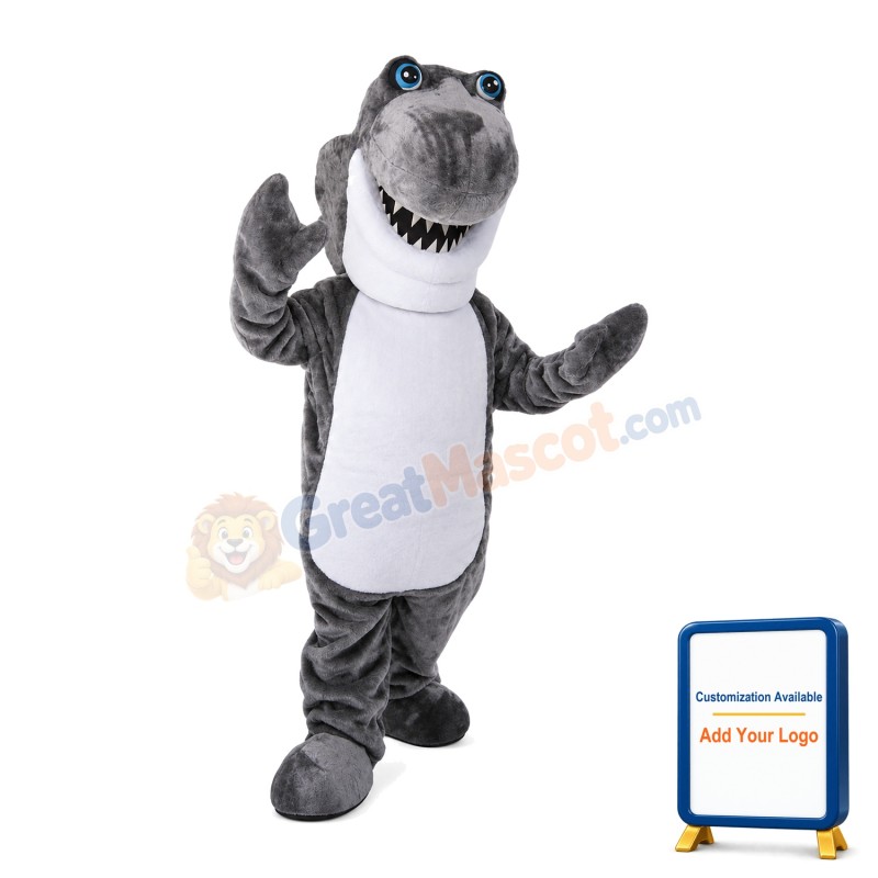 Grey Dinosaur With Big Mouth Mascot Costume
