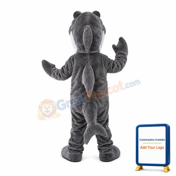 Grey Dinosaur With Big Mouth Mascot Costume