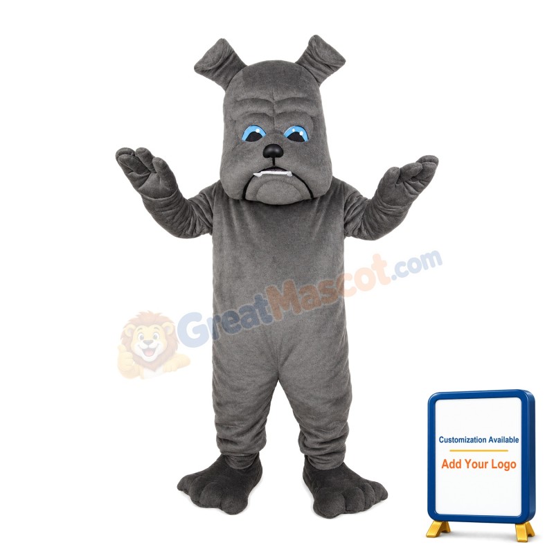 Grey Bulldog With Blue Eyes Mascot Costume
