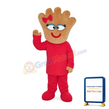 Pink Doll With Palm Shaped Head Mascot Costume