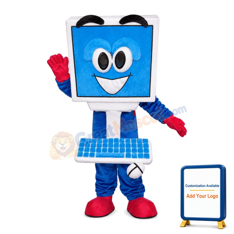 Blue Computer With Mouse Mascot Costume