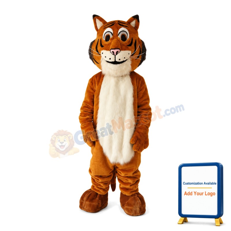 Brown & White Plush Tiger Mascot Costume