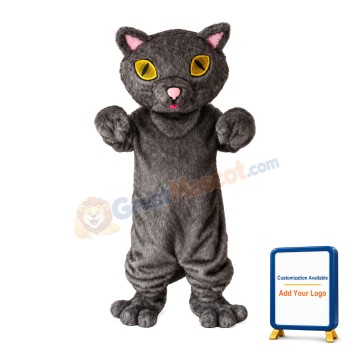 Grey Cat With Yellow Eyes Mascot Costume