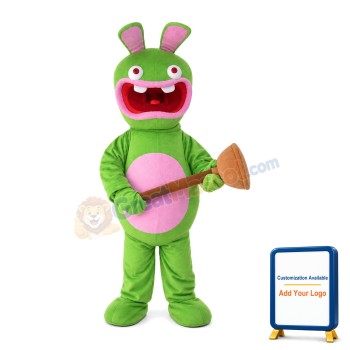 Green Crazy Rabbit Holding Toilet Plug Mascot Costume
