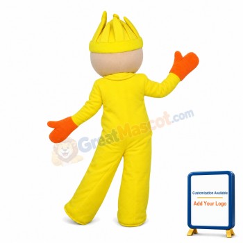 Yellow Doll Wearing Orange Gloves Mascot Costume