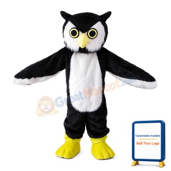 Long Fur Black & White Owl Mascot Costume