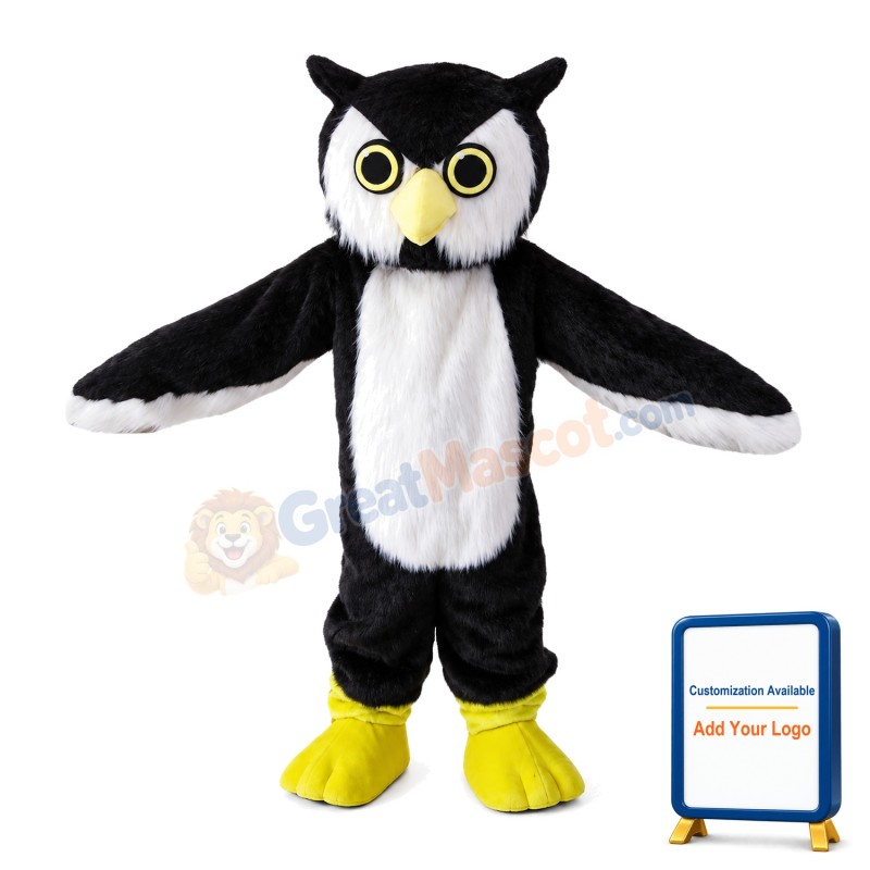 Long Fur Black & White Owl Mascot Costume