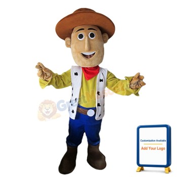 Cowboy In Yellow Shirt Mascot Costume
