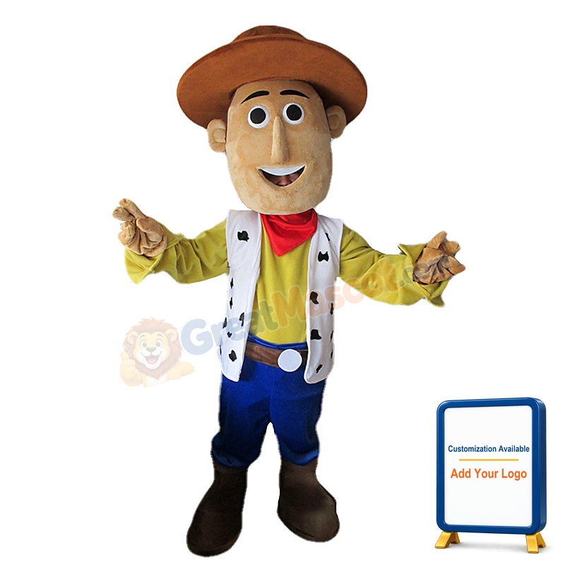 Cowboy In Yellow Shirt Mascot Costume