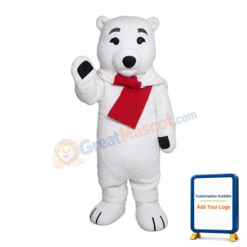 Polar Bear With Scarf Mascot Costume