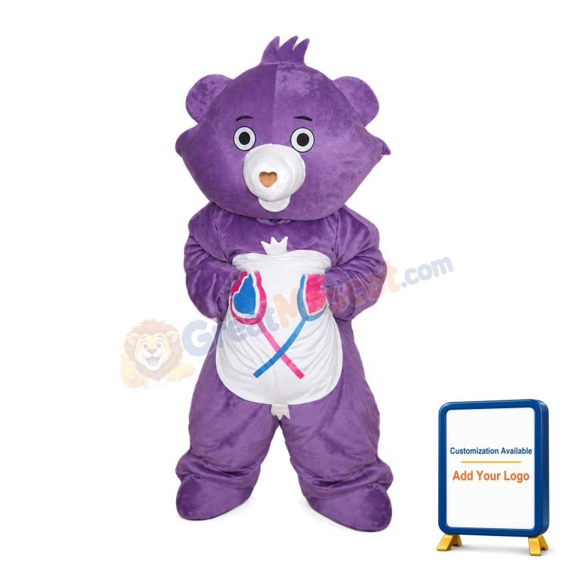 Purple Bear With Lollipop Mascot Costume