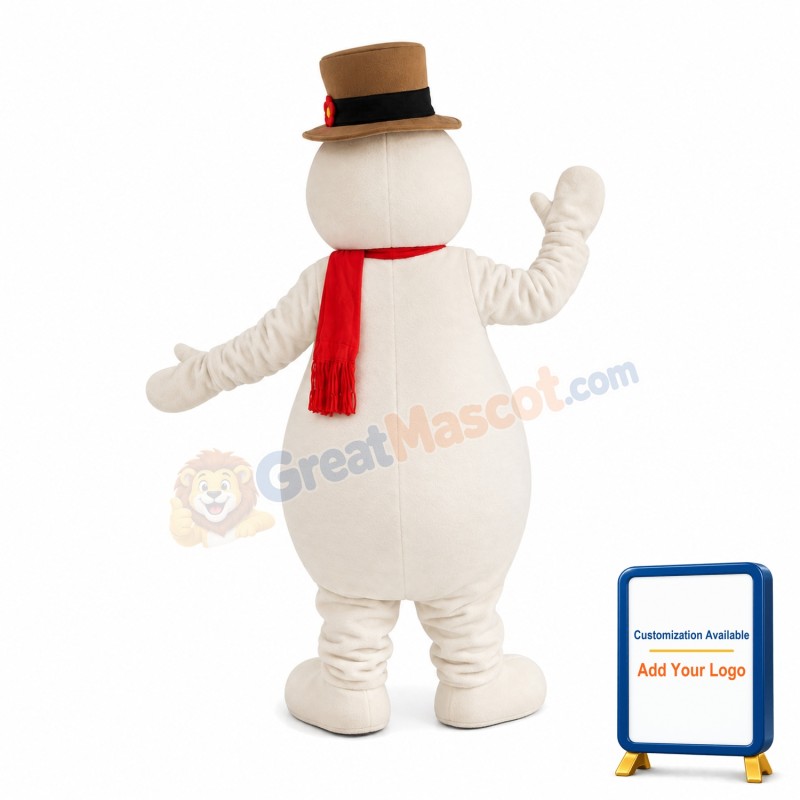 Lively Snowman With Brown Hat Mascot Costume