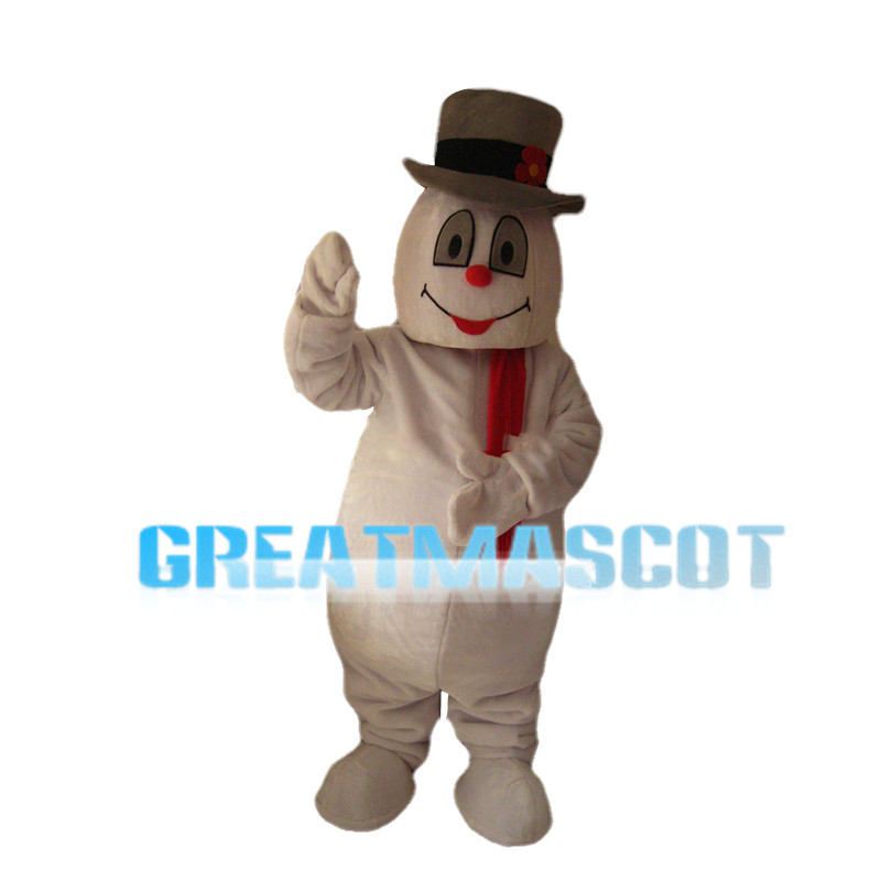 Lively Snowman With Brown Hat Mascot Costume