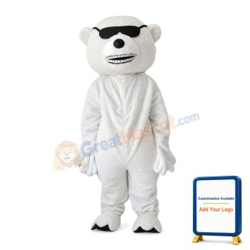 Polar Bear With Black Blindfold Mascot Costume