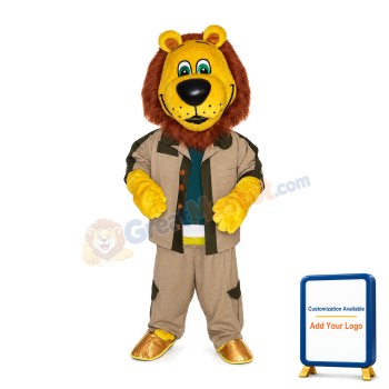 Yellow Lion In Tooling Jacket Mascot Costume