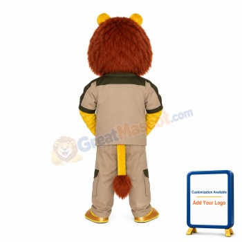 Yellow Lion In Tooling Jacket Mascot Costume