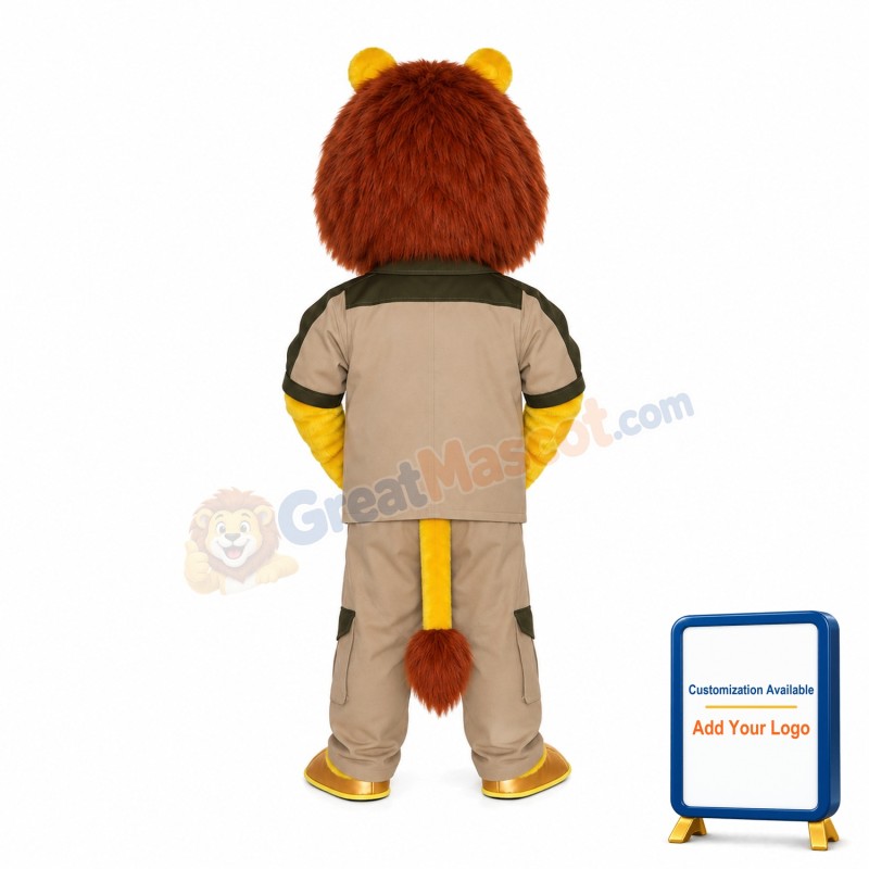 Yellow Lion In Tooling Jacket Mascot Costume